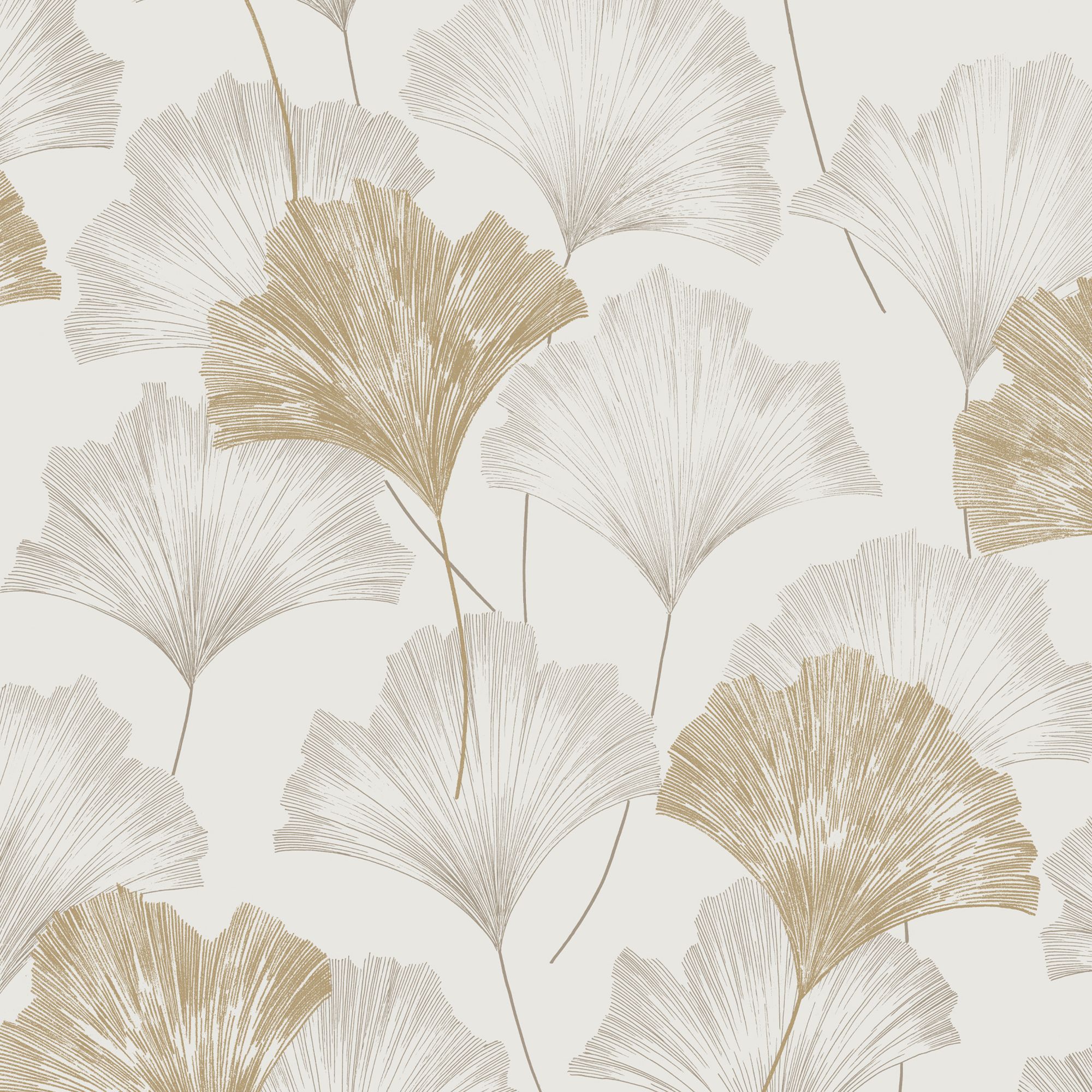 Superfresco Easy Wanderlust Gingko Champagne Metallic effect Leaves Smooth Wallpaper