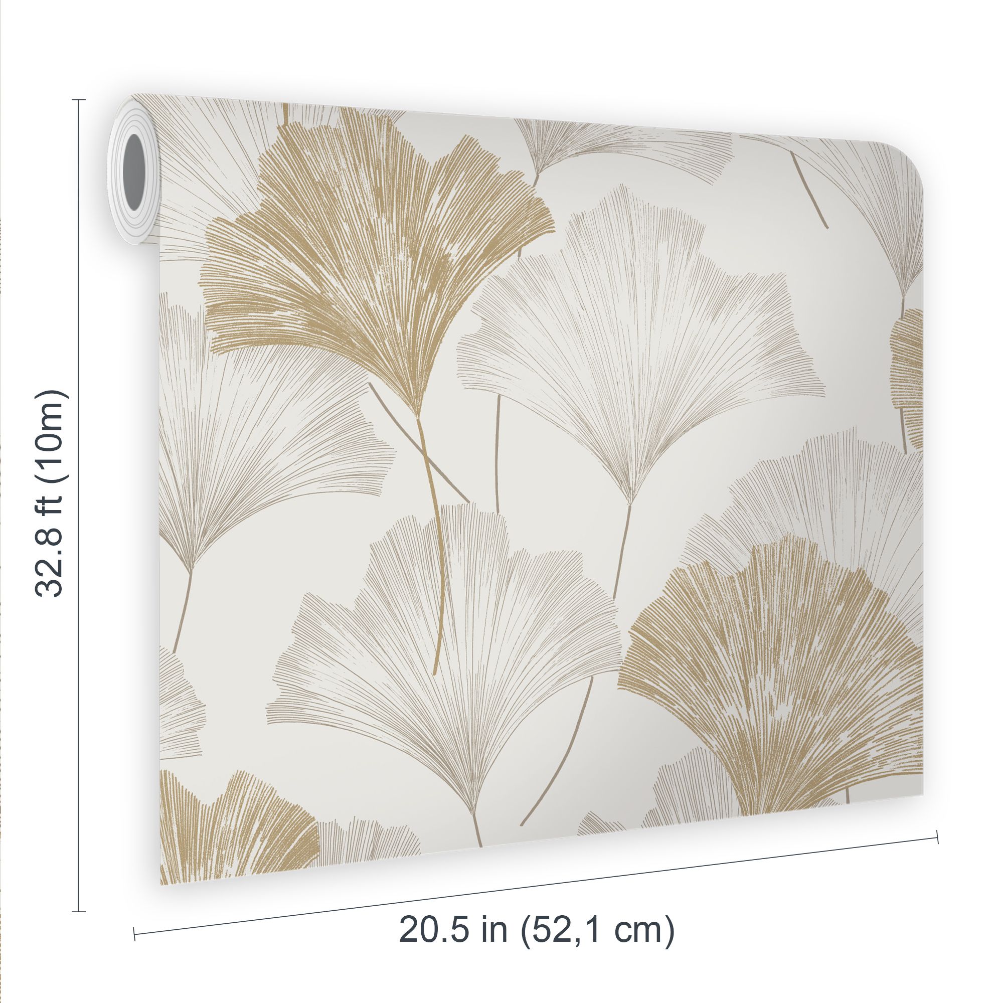 Superfresco Easy Wanderlust Gingko Champagne Metallic effect Leaves Smooth Wallpaper