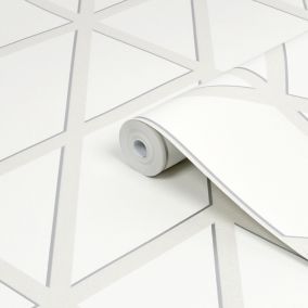 Superfresco Easy White Geometric Glitter effect Textured Wallpaper