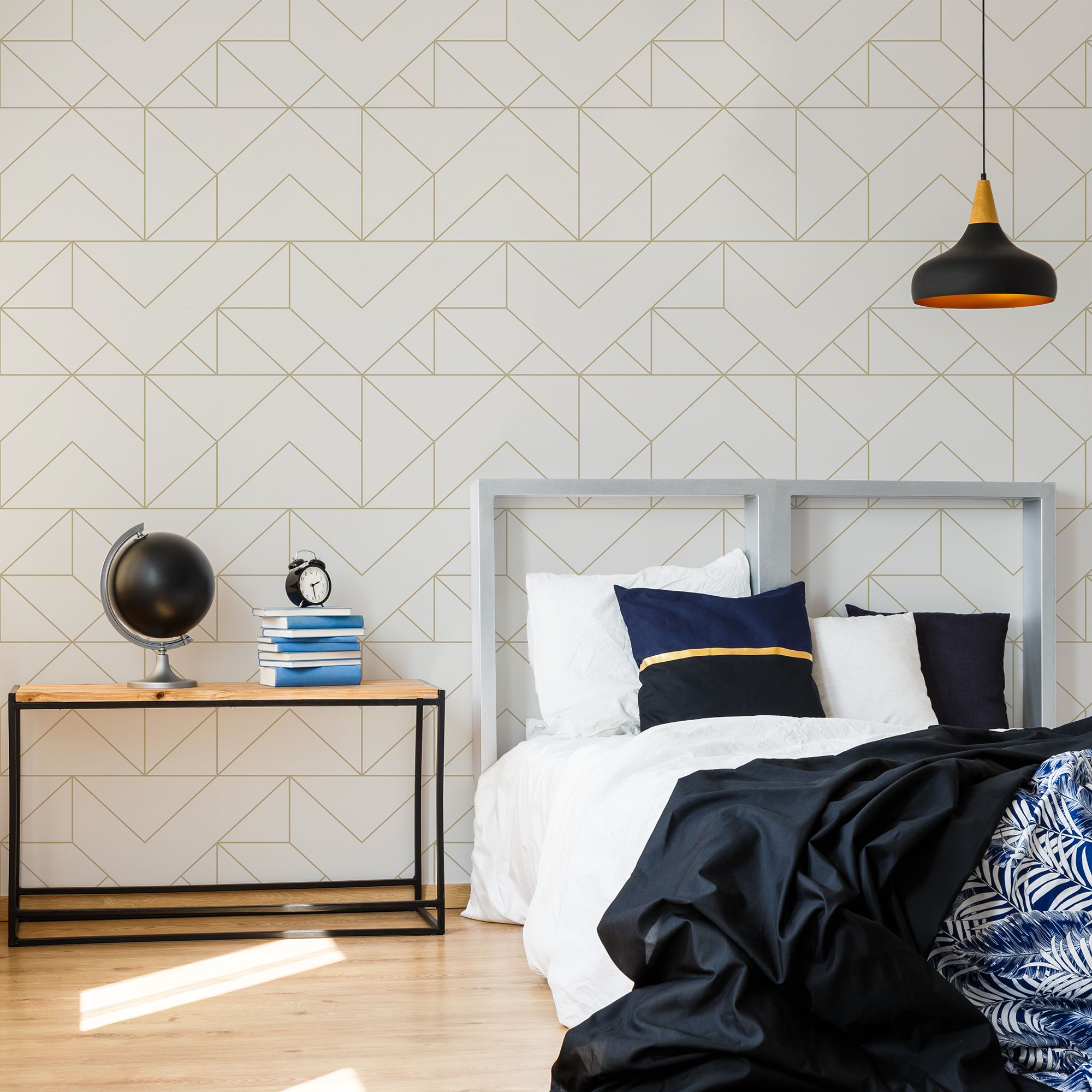 Superfresco Easy White Geometric Gold effect Smooth Wallpaper