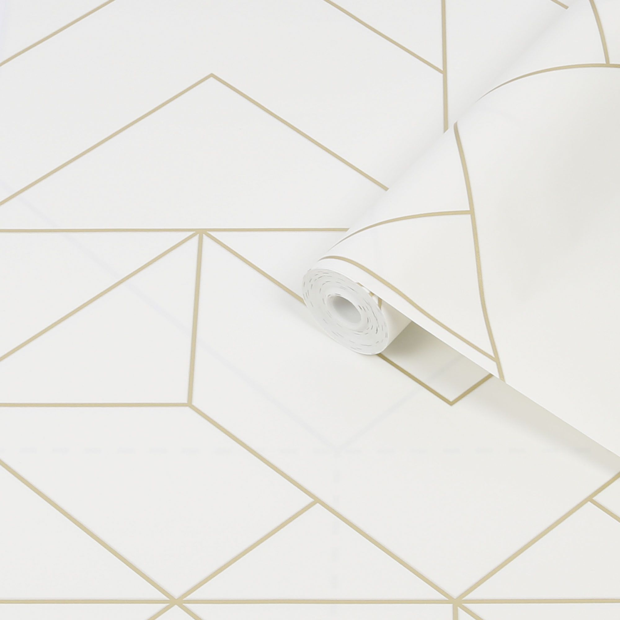 Superfresco Easy White Gold effect Geometric Smooth Wallpaper