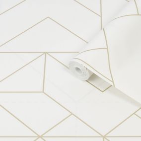 Superfresco Easy White Gold effect Geometric Smooth Wallpaper