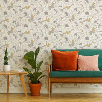 Superfresco Easy Yellow Floral Textured Wallpaper