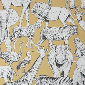Superfresco Easy Yellow Jungle animals Smooth Wallpaper