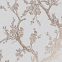 Superfresco Floral Grey Rose gold effect Textured Wallpaper