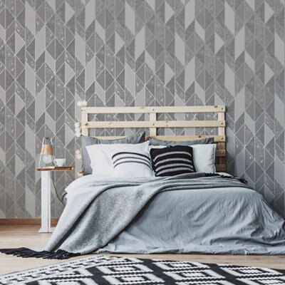 Superfresco Grey Geometric Shabby chic Textured Wallpaper