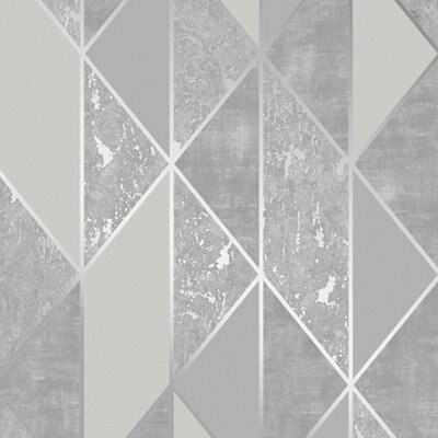 Superfresco Grey Geometric Shabby chic Textured Wallpaper
