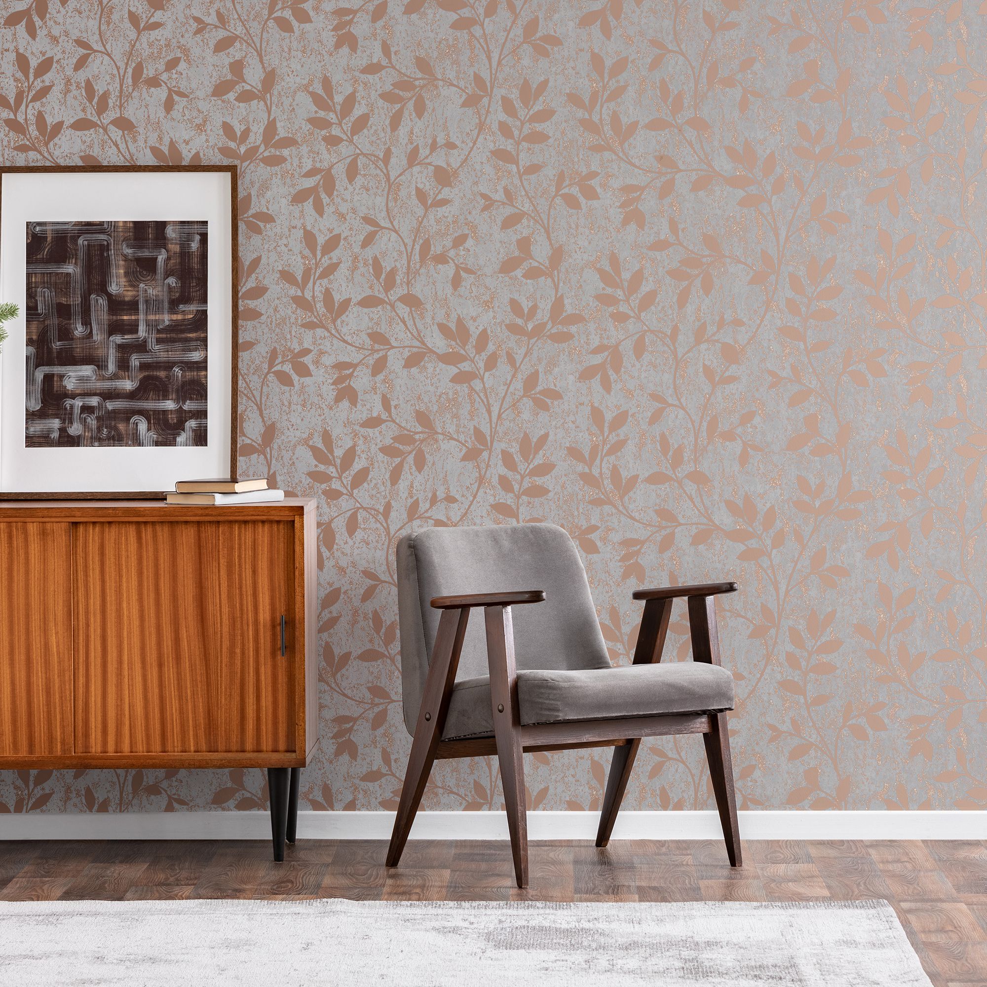 Superfresco Milan Grey Rose gold effect Trail Smooth Wallpaper