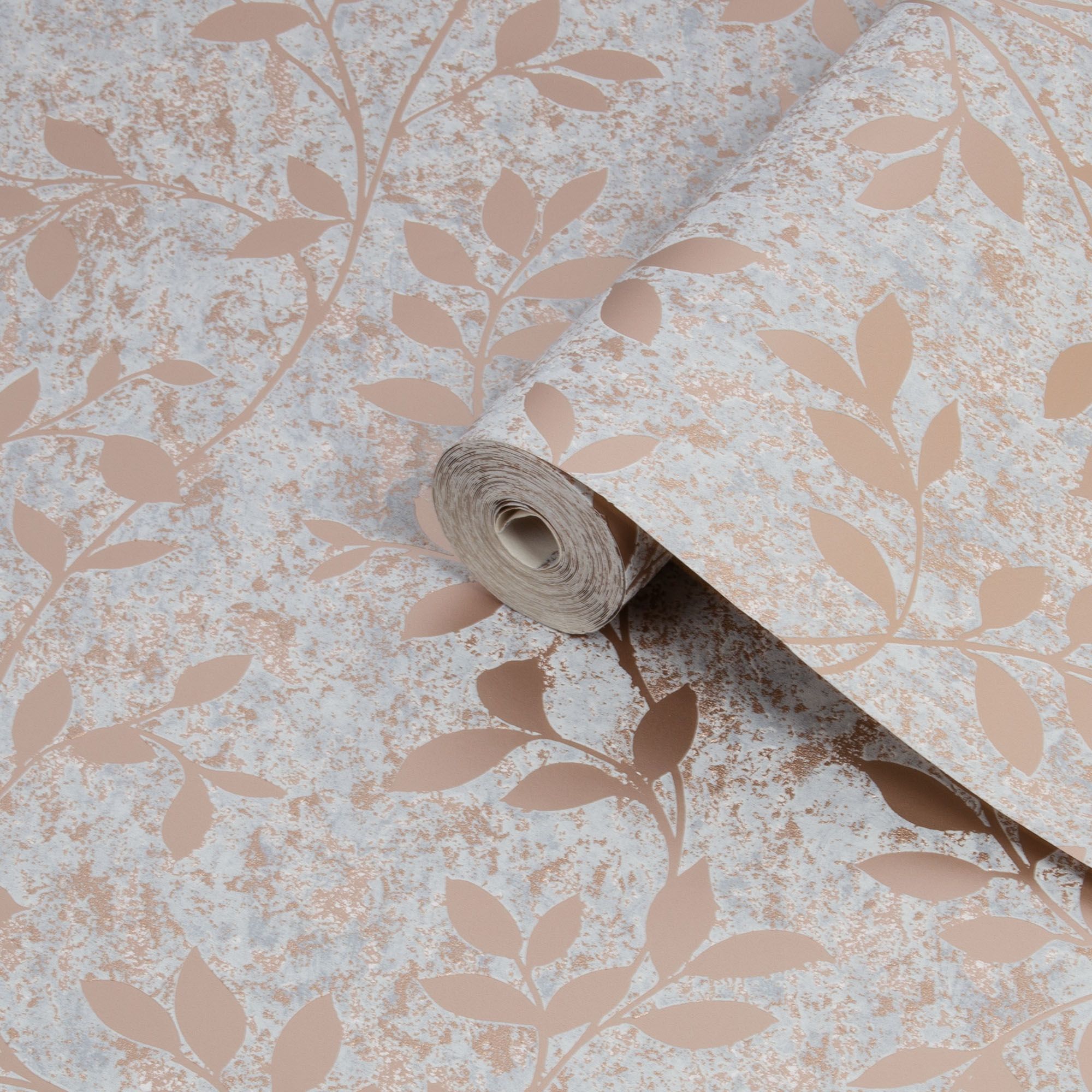 Superfresco Milan Grey Rose gold effect Trail Smooth Wallpaper