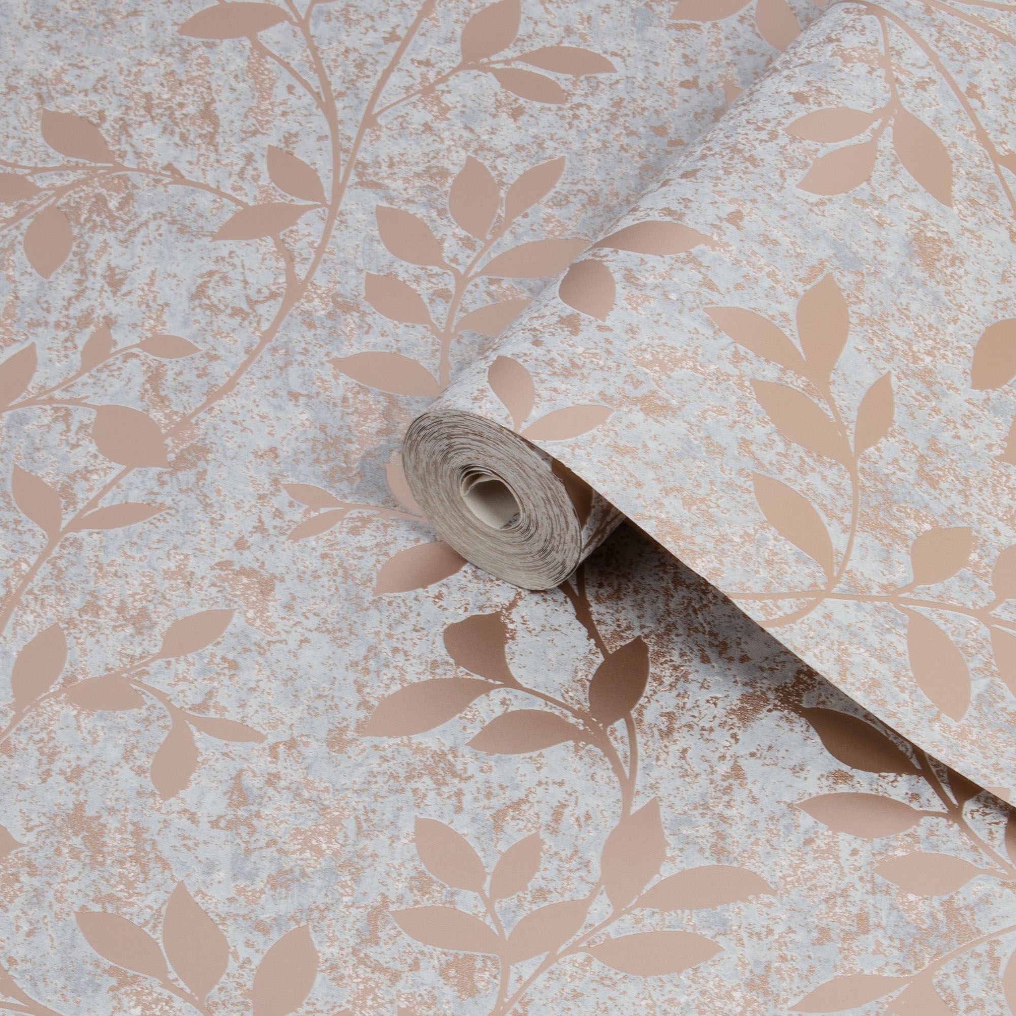 Superfresco Milan Grey Trail Rose gold effect Smooth Wallpaper DIY at B&Q
