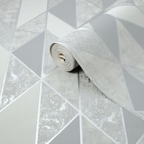 Superfresco Milan Silver effect Geometric Smooth Wallpaper