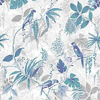 Superfresco Tropic haze Blue Leaf Mica effect Smooth Wallpaper