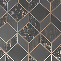 Superfresco Vittorio Charcoal Metallic effect Geometric Smooth Wallpaper