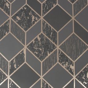 Superfresco Vittorio Charcoal Metallic effect Geometric Smooth Wallpaper