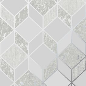 Superfresco Vittorio Grey Geometric Metallic effect Smooth Wallpaper