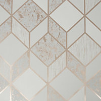Superfresco Vittorio Grey Geometric Rose gold effect Smooth Wallpaper