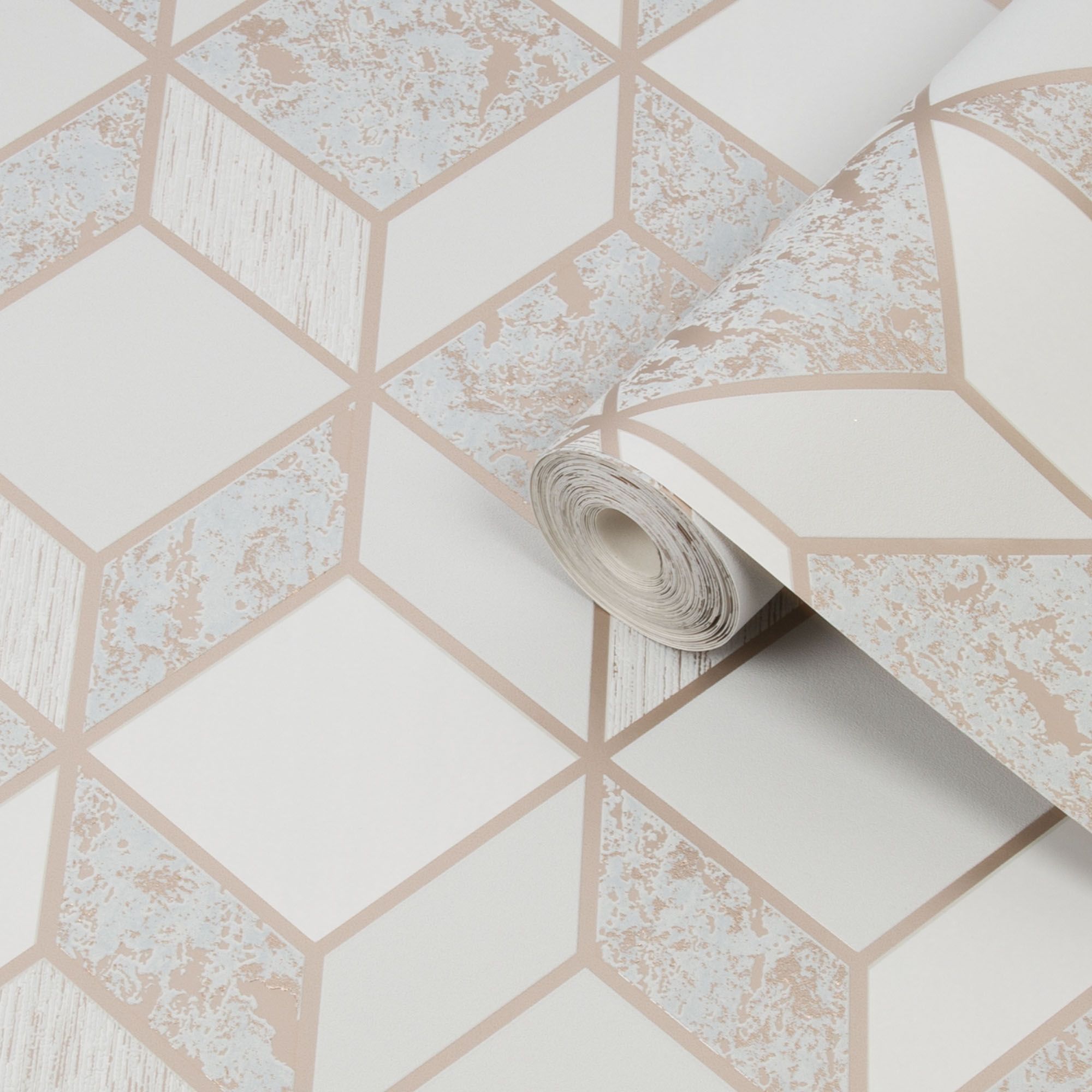 Superfresco Vittorio Grey Geometric Rose gold effect Smooth Wallpaper