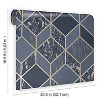 Superfresco Vittorio Navy Geometric Metallic effect Smooth Wallpaper
