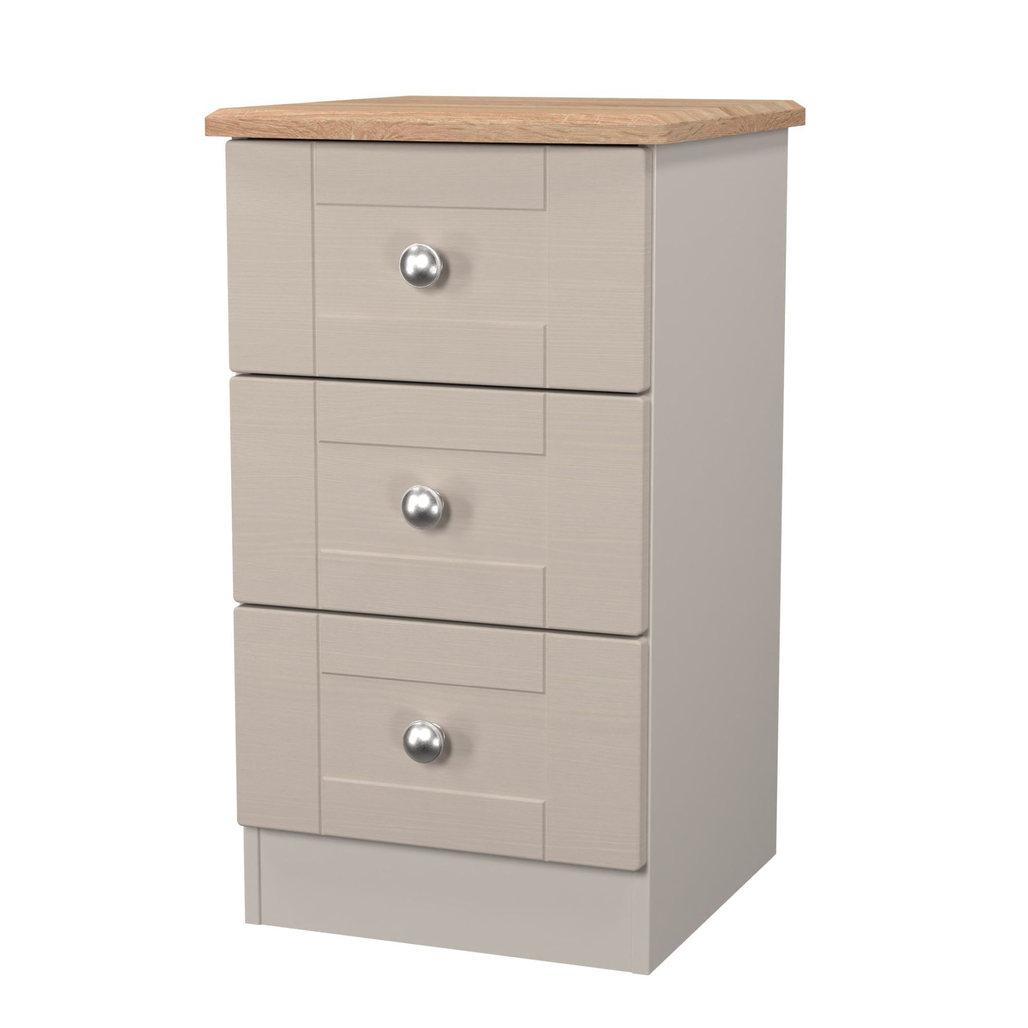 Sussex Ready assembled Beige & oak 3 Drawer Bedside chest (H)692mm (W)395mm (D)411mm