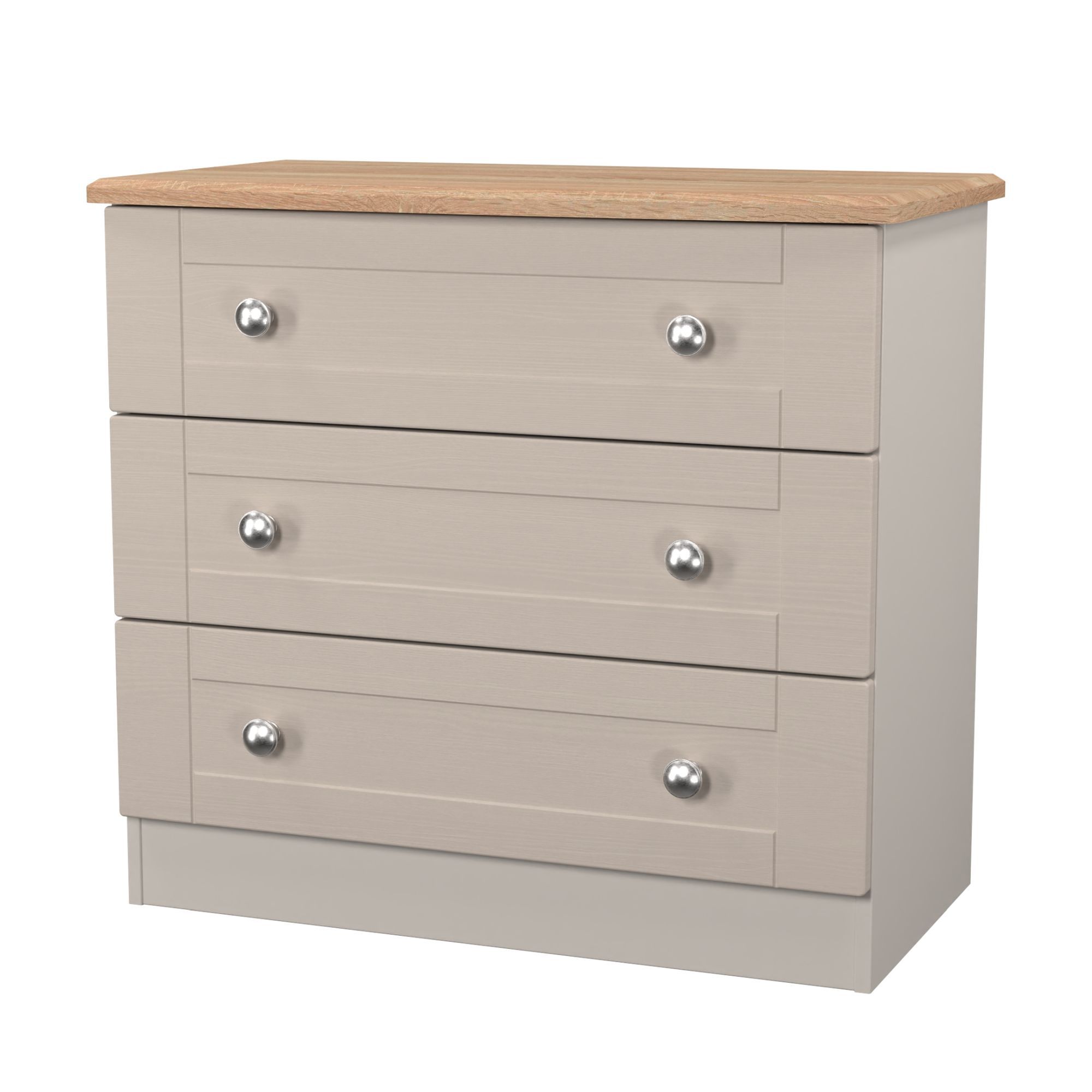 Sussex Ready assembled Beige & oak 3 Drawer Chest (H)692mm (W)765mm (D)415mm