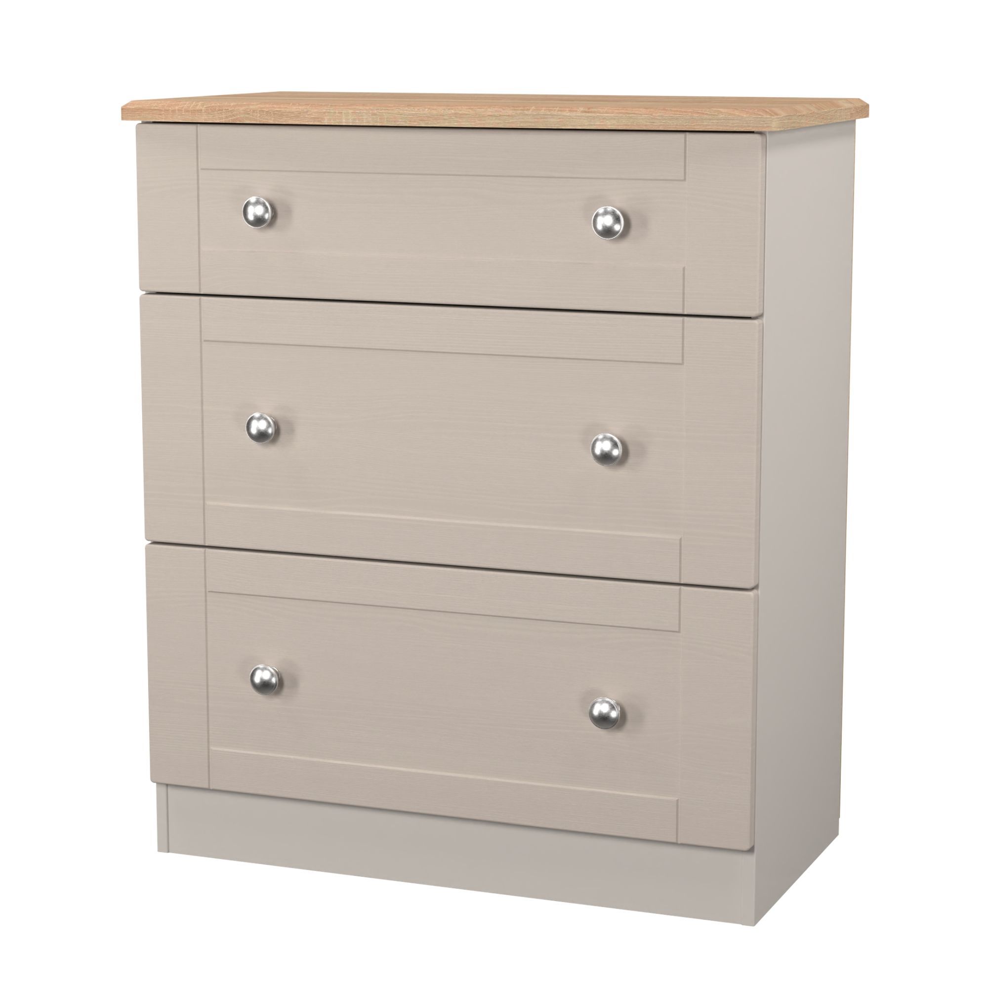 Sussex Ready assembled Beige & oak 3 Drawer Chest (H)882mm (W)765mm (D)415mm