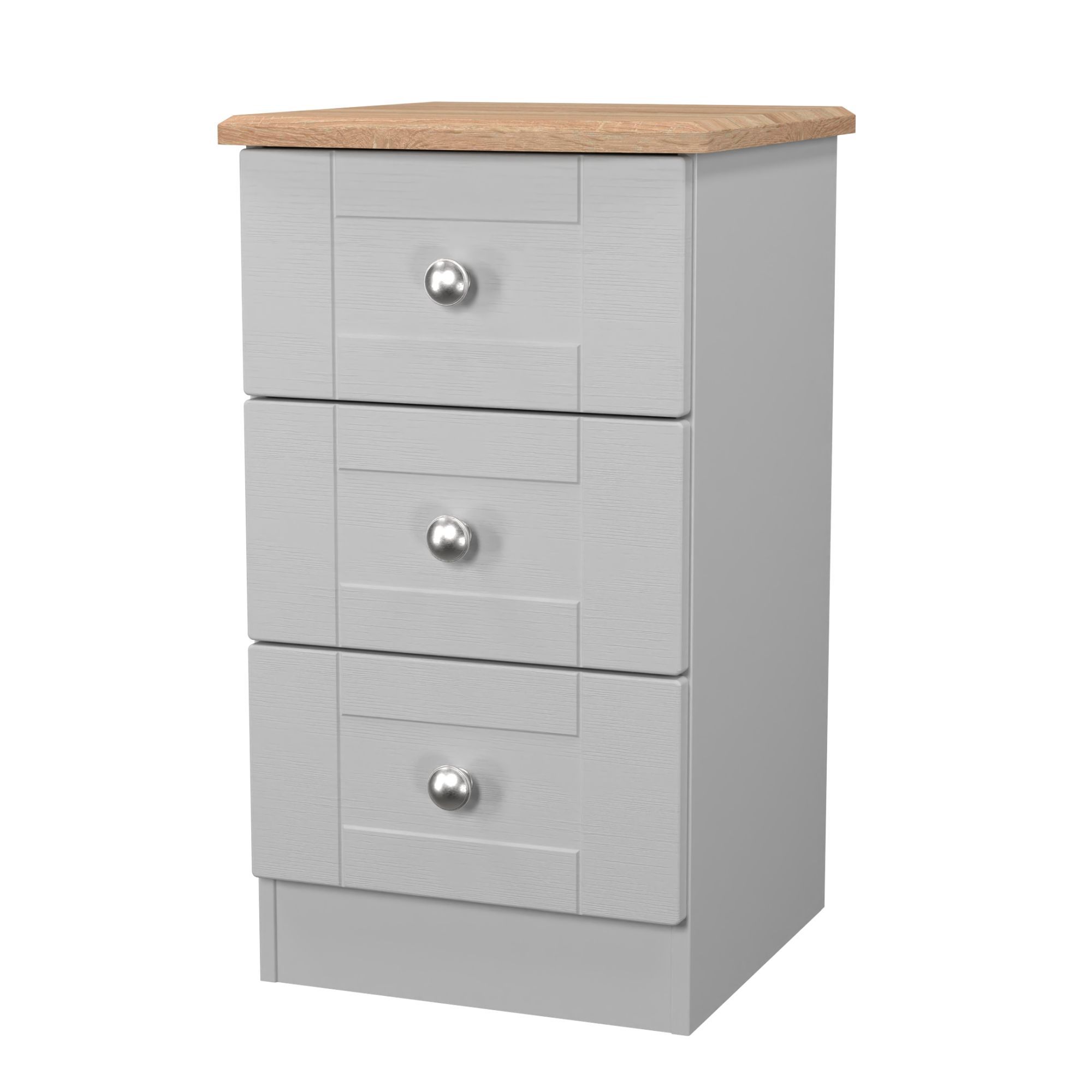 Sussex Ready assembled Grey & oak 3 Drawer Bedside chest (H)692mm (W)395mm (D)411mm