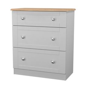 Sussex Ready assembled Grey & oak 3 Drawer Chest (H)882mm (W)765mm (D)415mm