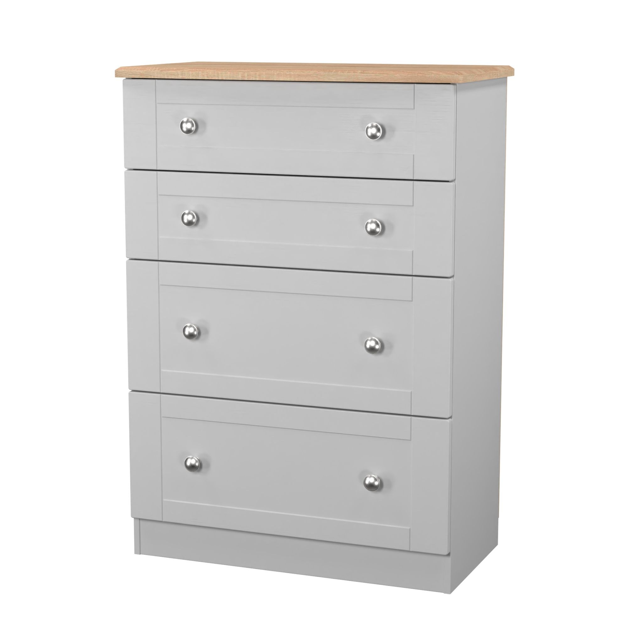 Sussex Ready assembled Grey & oak 4 Drawer Chest (H)1074mm (W)765mm (D)415mm