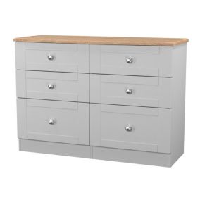 Sussex Ready assembled Grey & oak 6 Drawer Chest (H)792mm (W)1117mm (D)414mm