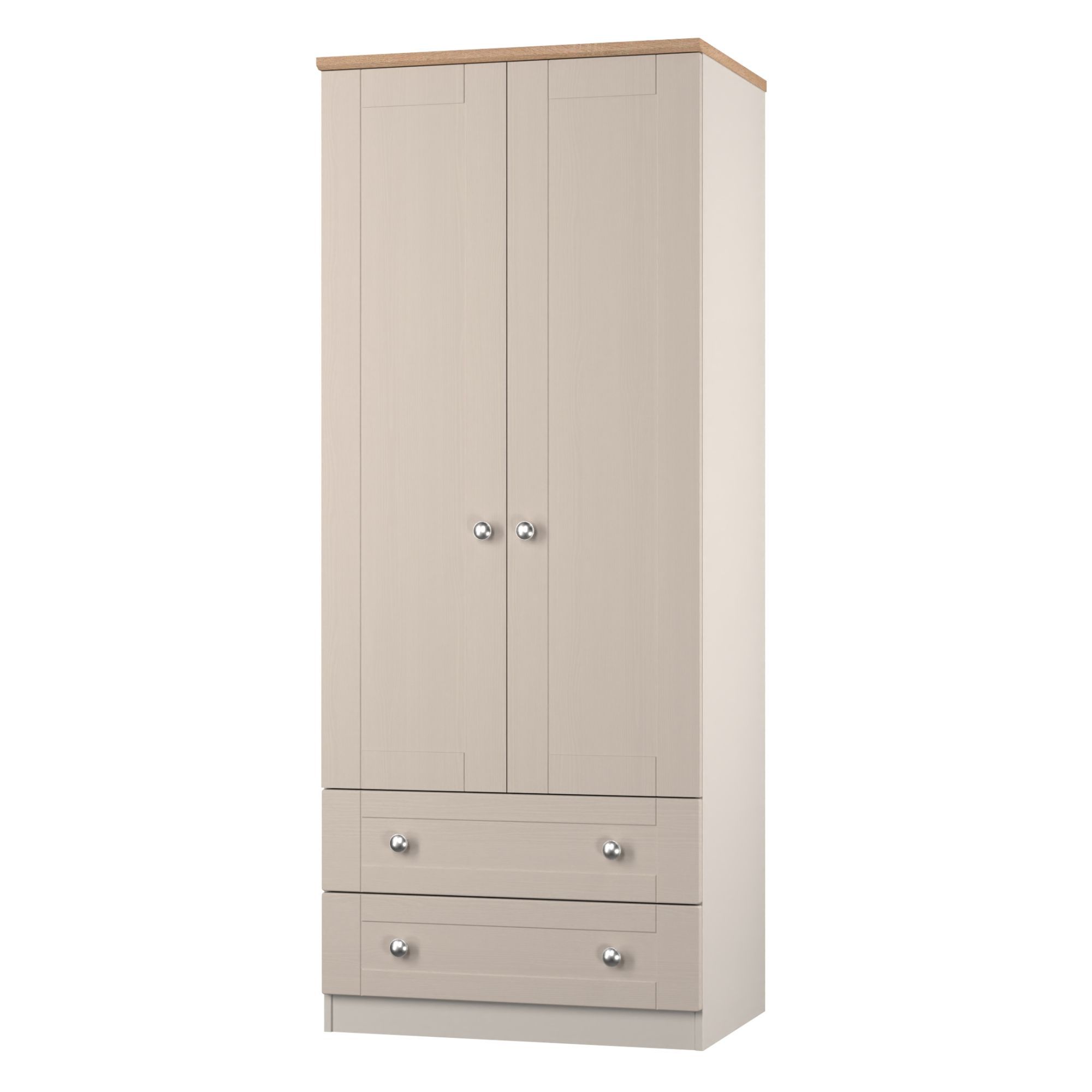 Sussex Ready assembled Traditional Beige & oak 2 Drawer Tall Double Wardrobe (H)1970mm (W)770mm (D)530mm