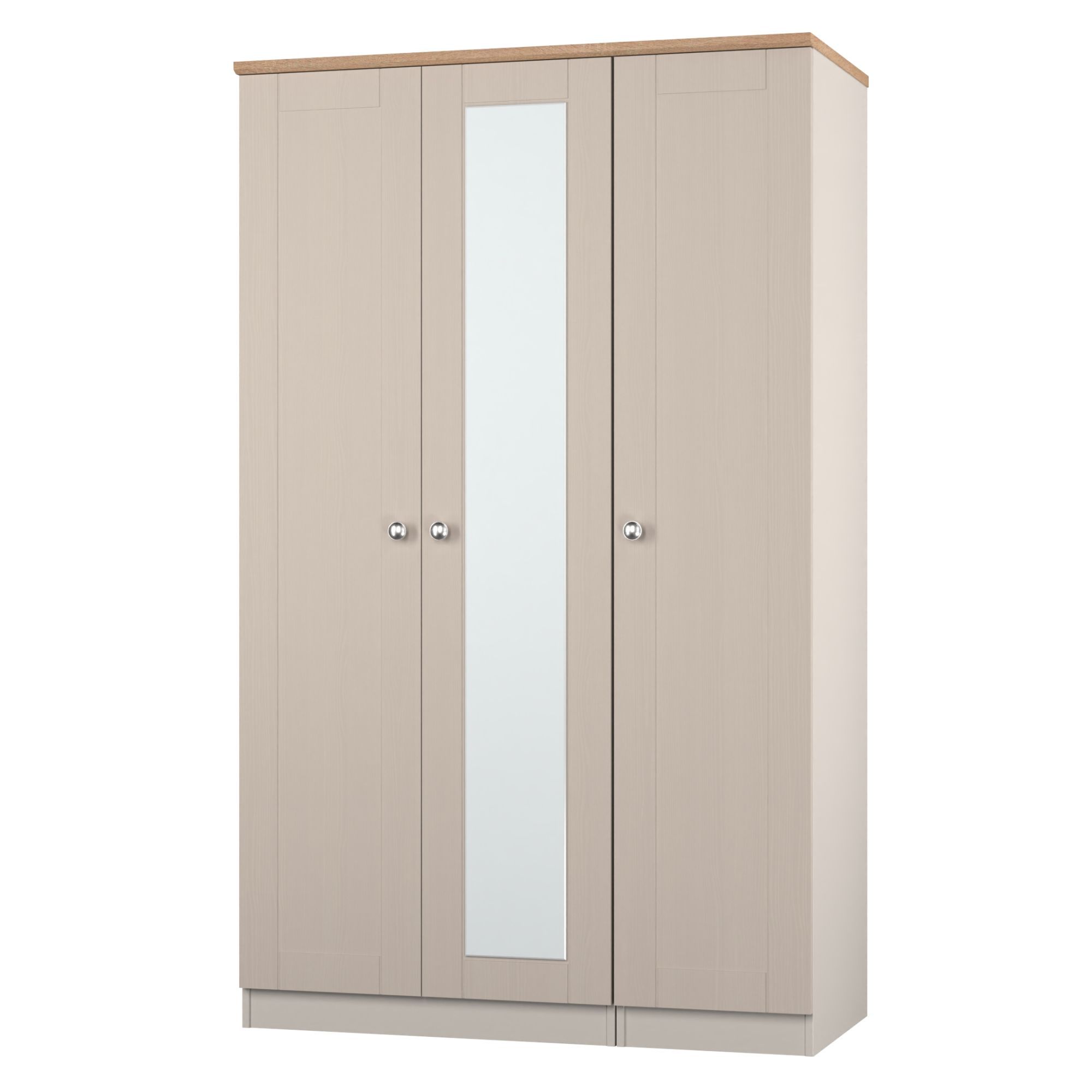 Sussex Ready assembled Traditional Beige & oak effect Tall Triple Wardrobe With 1 mirror door (H)1970mm (W)1110mm (D)530mm