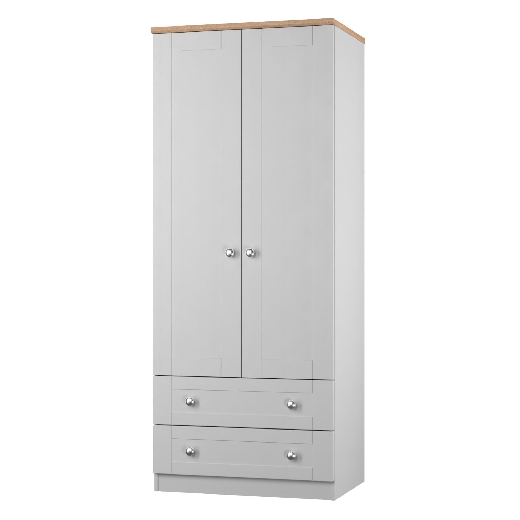 Sussex Ready assembled Traditional Grey & oak 2 Drawer Tall Double Wardrobe (H)1970mm (W)770mm (D)530mm