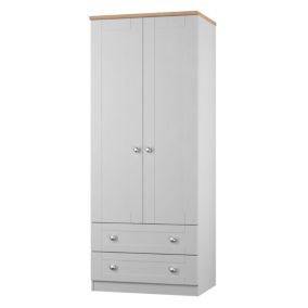 Sussex Ready assembled Traditional Grey & oak 2 Drawer Tall Double Wardrobe (H)1970mm (W)770mm (D)530mm