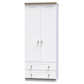 Sussex Ready assembled Traditional White & oak 2 Drawer Tall Double Wardrobe (H)1970mm (W)770mm (D)530mm