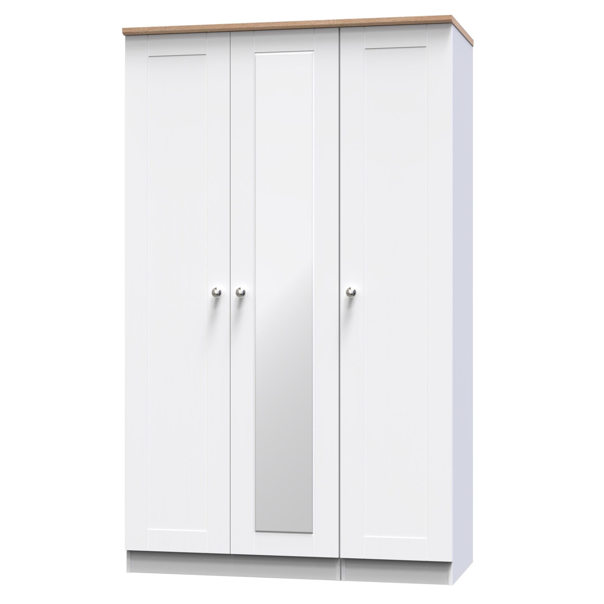 Sussex Ready assembled Traditional White & oak effect Tall Triple Wardrobe With 1 mirror door (H)1970mm (W)1110mm (D)530mm