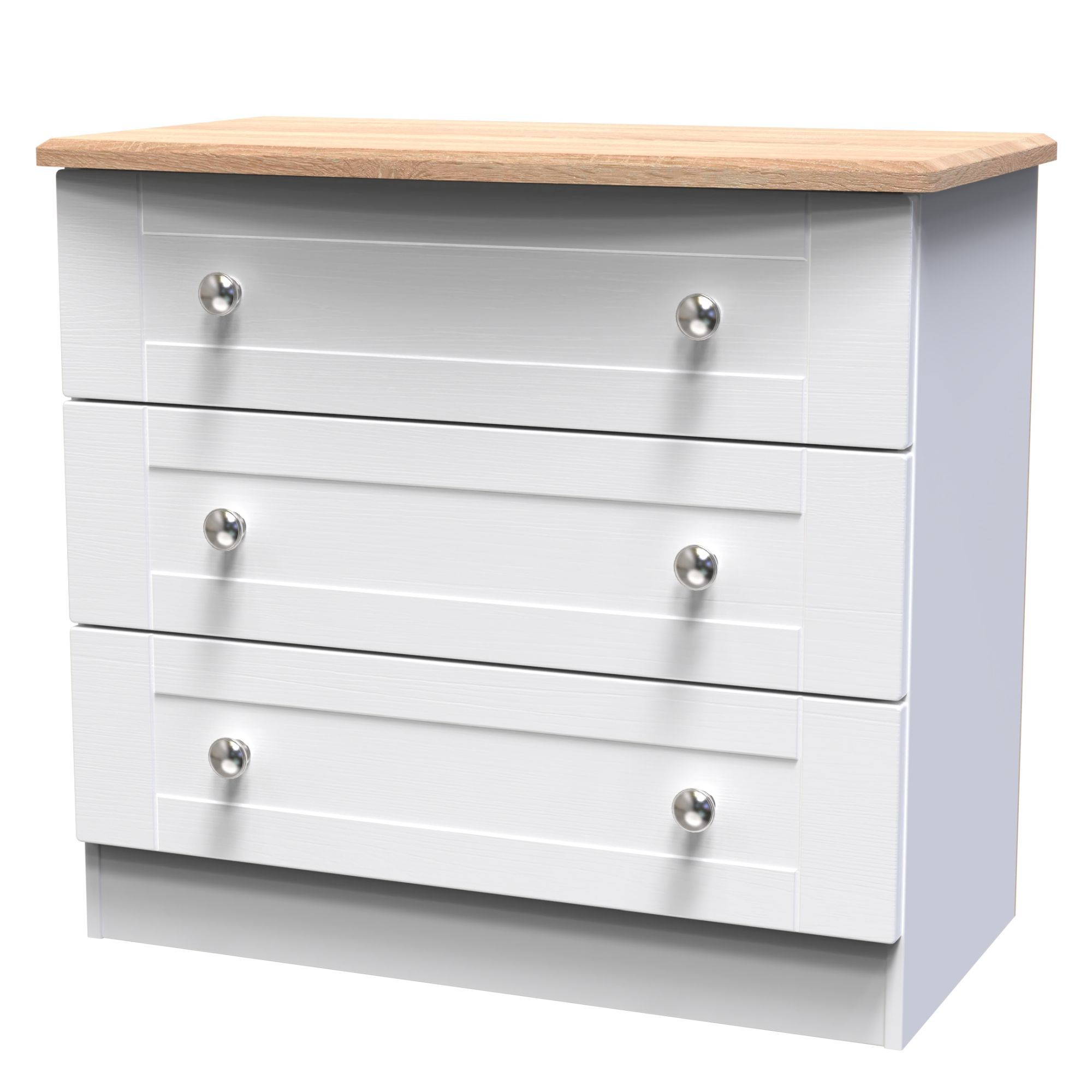 Sussex Ready assembled White & oak 3 Drawer Chest (H)692mm (W)765mm (D)415mm