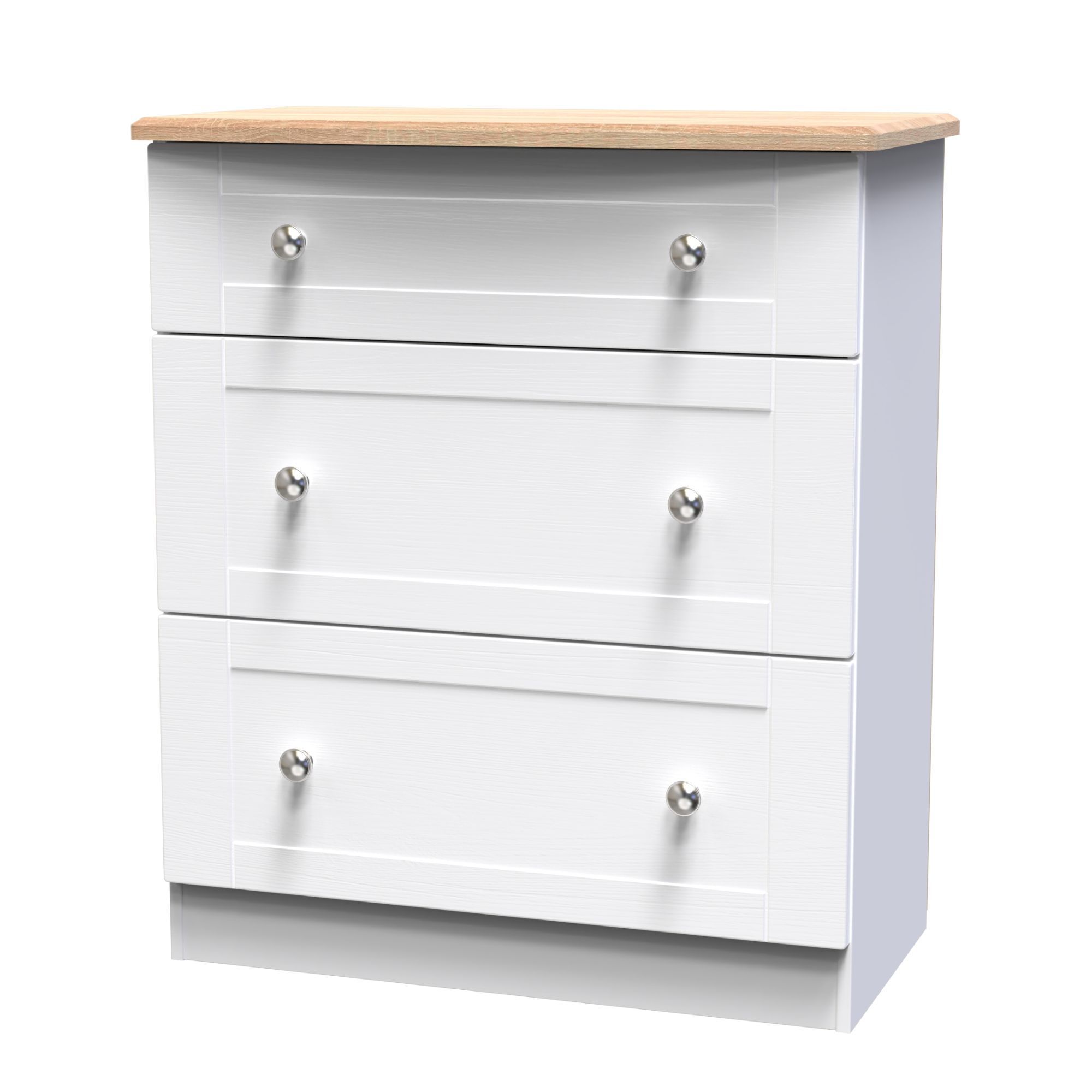 Sussex Ready assembled White & oak 3 Drawer Chest (H)882mm (W)765mm (D)415mm