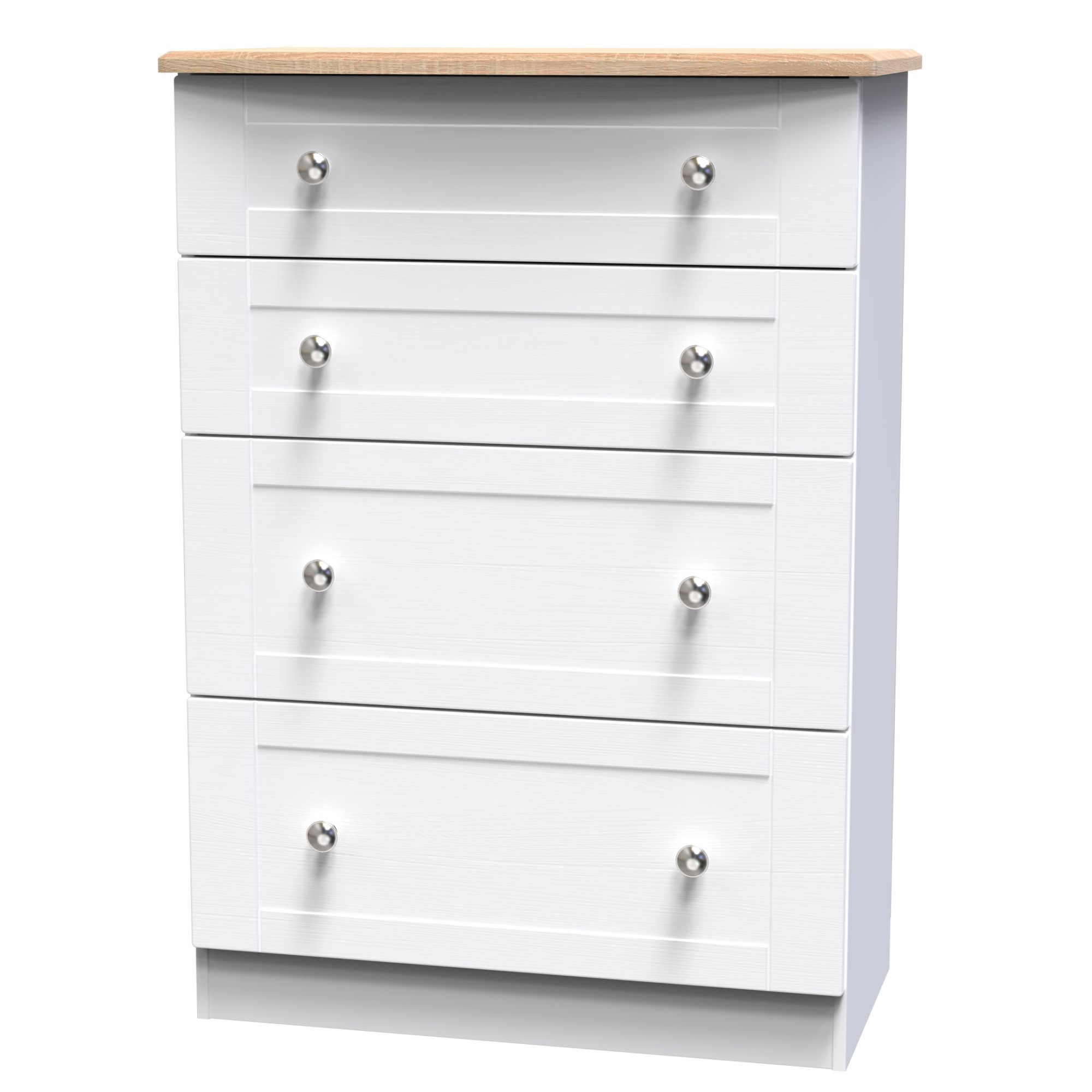 Sussex Ready assembled White & oak 4 Drawer Chest (H)1074mm (W)765mm (D)415mm