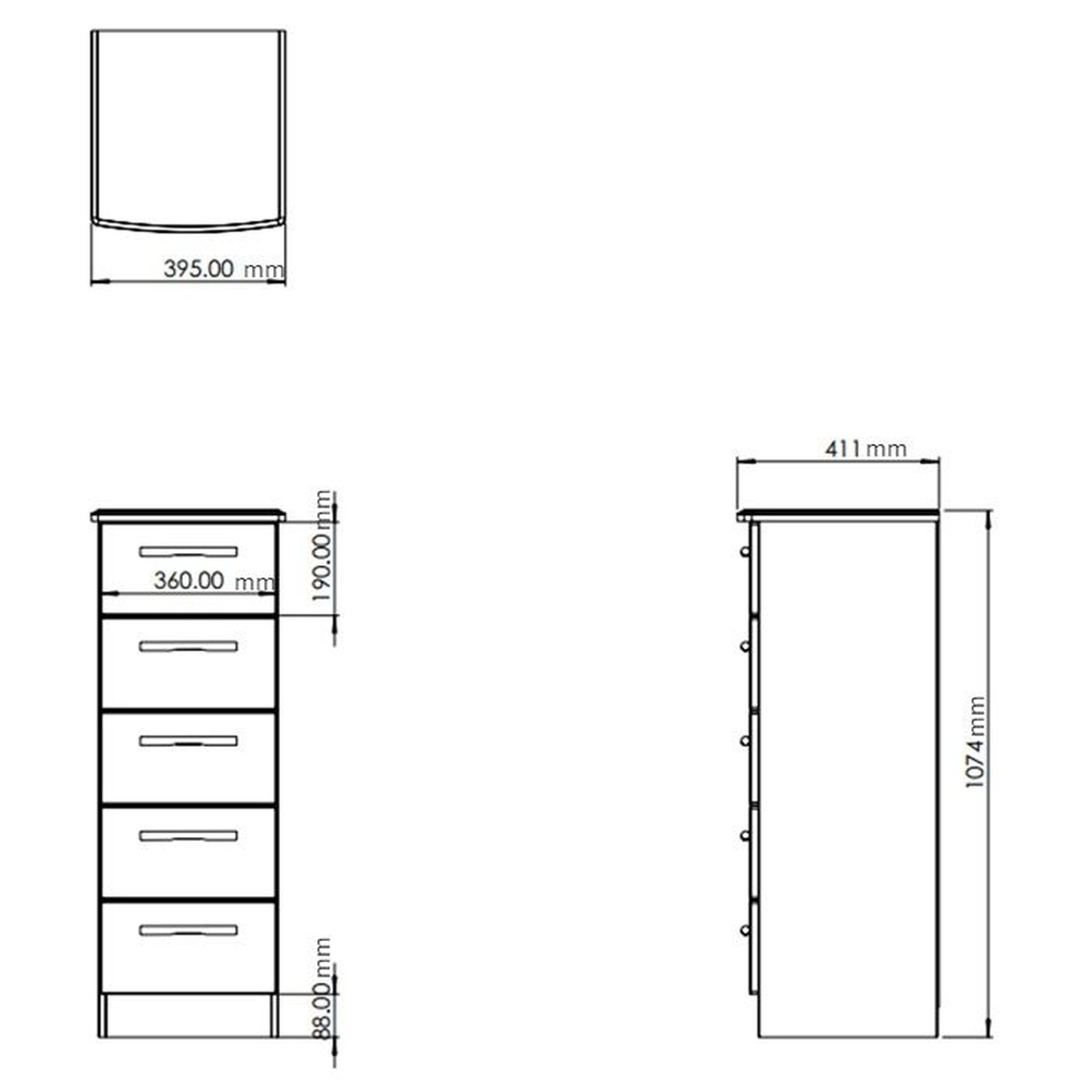 Sussex Ready assembled White & oak 5 Drawer Bedside chest (H)1074mm (W)395mm (D)411mm