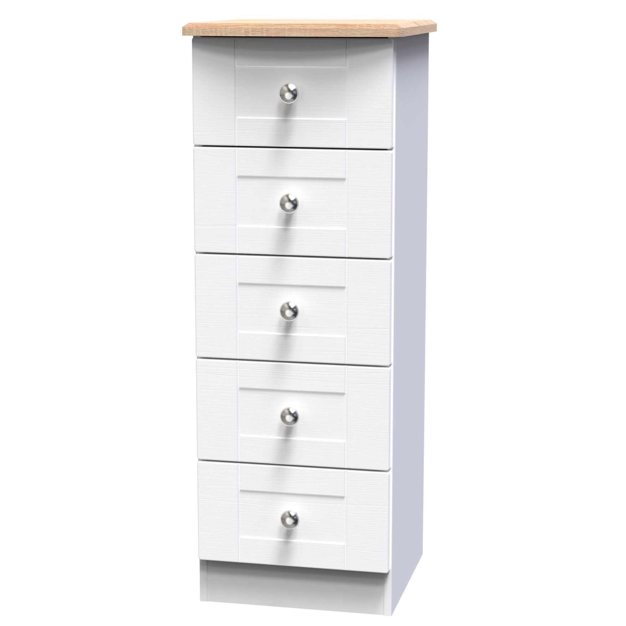 Sussex Ready assembled White & oak 5 Drawer Bedside chest (H)1074mm (W)395mm (D)411mm