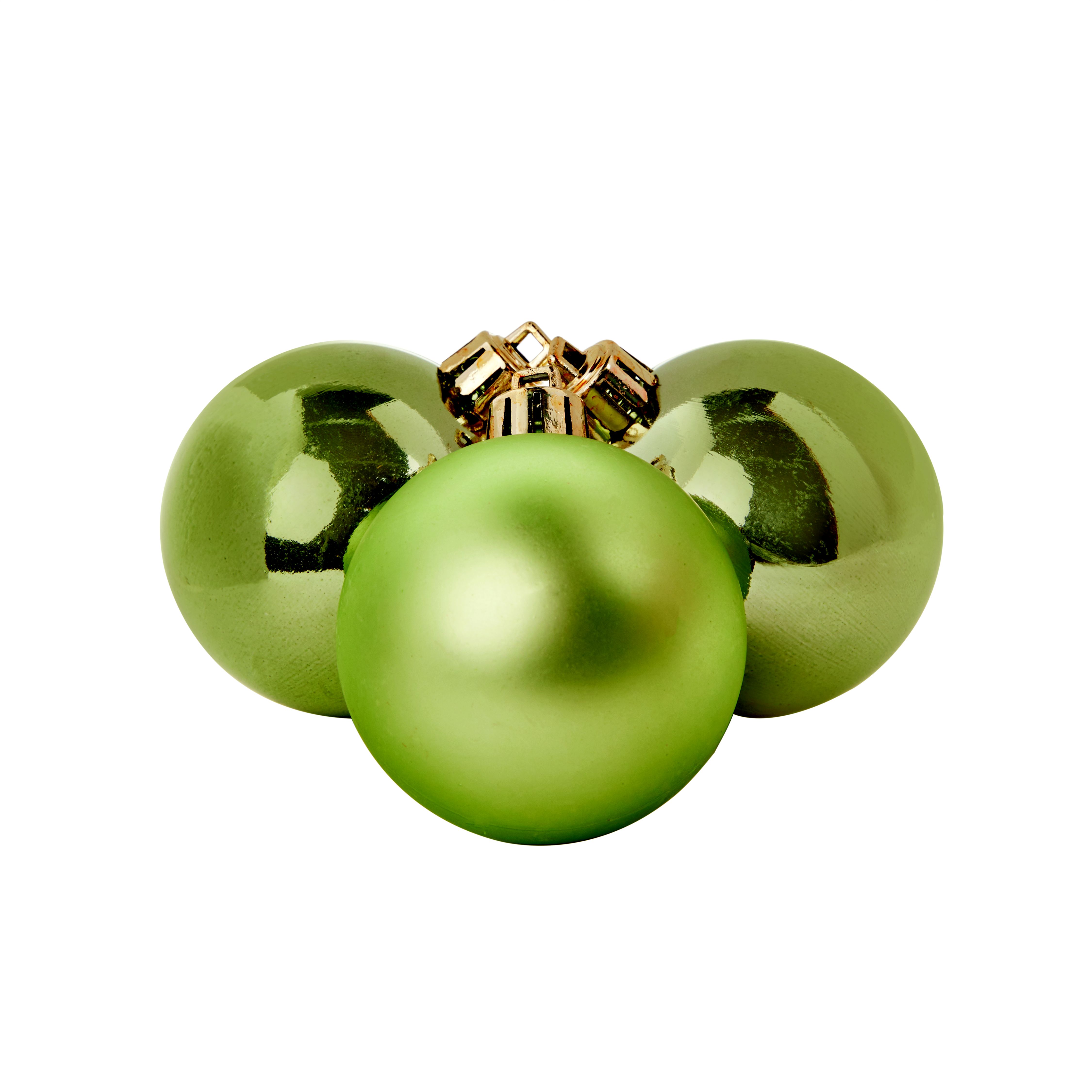 Swamp Green Plastic Round Christmas bauble set, Set of 3 (D) 60mm