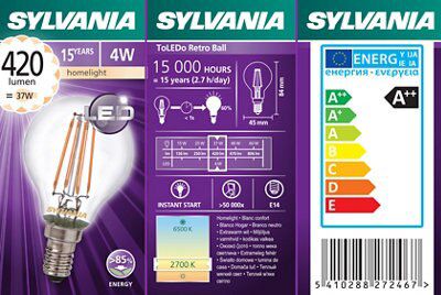 Sylvania E14 4W 420lm Globe LED Filament Light bulb