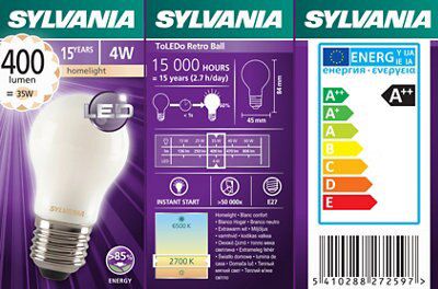 Sylvania E27 4W 400lm Globe LED Filament Light bulb