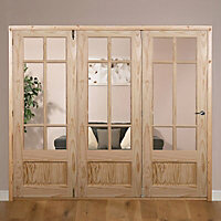 Tamar 1 panel Clear Glazed Pine Internal Folding Door set, (H)2035mm (W)1825mm