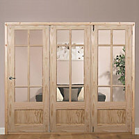 Tamar 1 panel Clear Glazed Pine Internal Folding Door set, (H)2035mm (W)2374mm