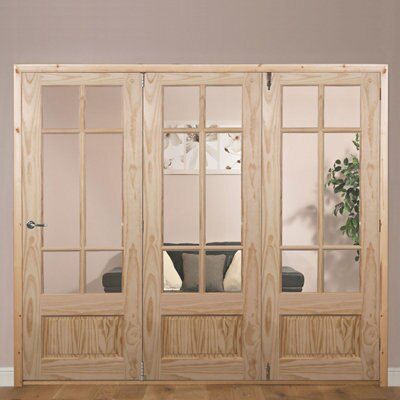 Tamar 1 panel Clear Glazed Traditional Pine Internal Folding Door set, (H)2035mm (W)2374mm