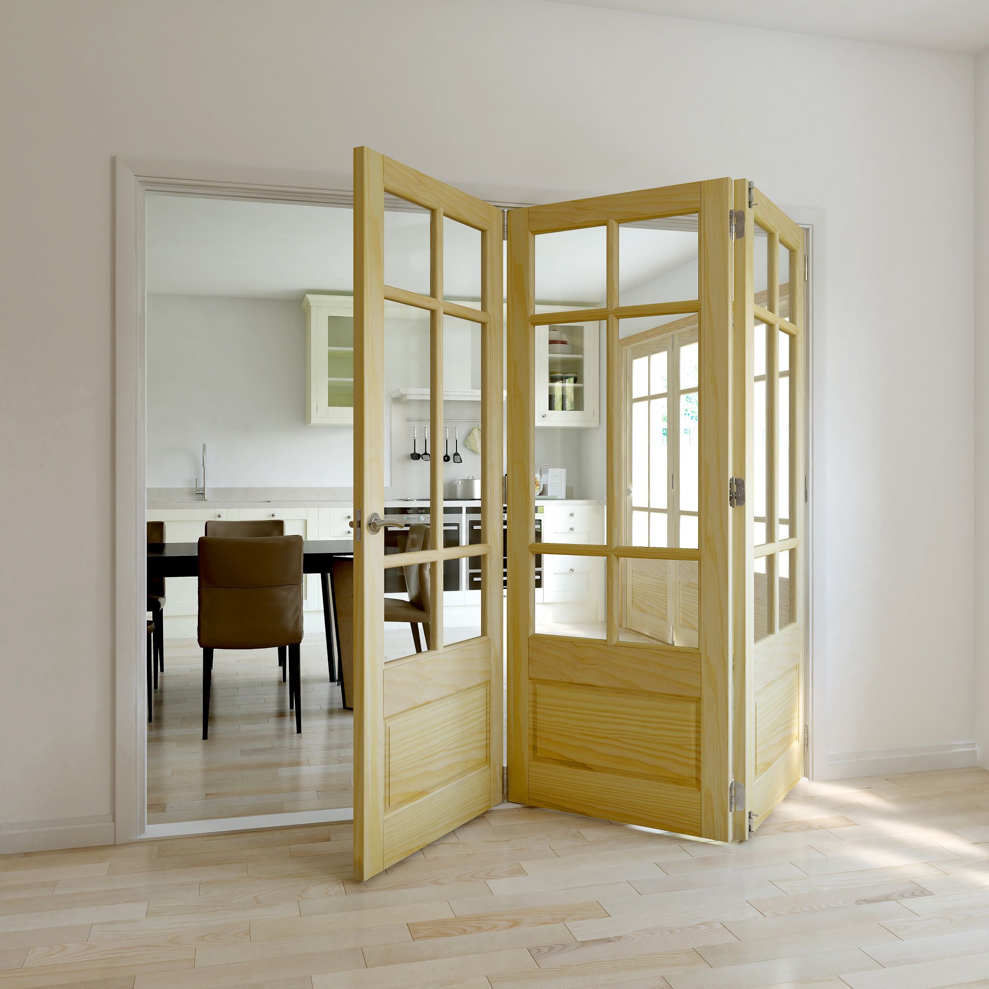 Tamar 3 panel 6 Lite Clear Glazed Classic Clear pine Internal Folding Tri-fold Door set, (H)2035mm (W)2374mm