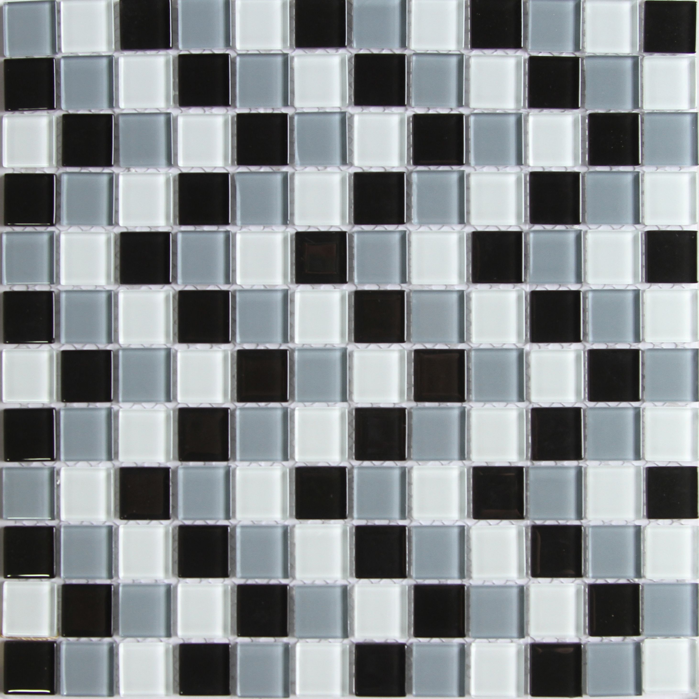 Tarente Black, grey & white Gloss Glass effect Mosaic Glass Mosaic tile, (L)300mm (W)300mm