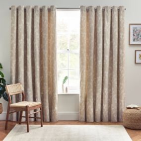 Taupe & White Floral Lined Eyelet Curtains (W)117cm (L)137cm, Pair