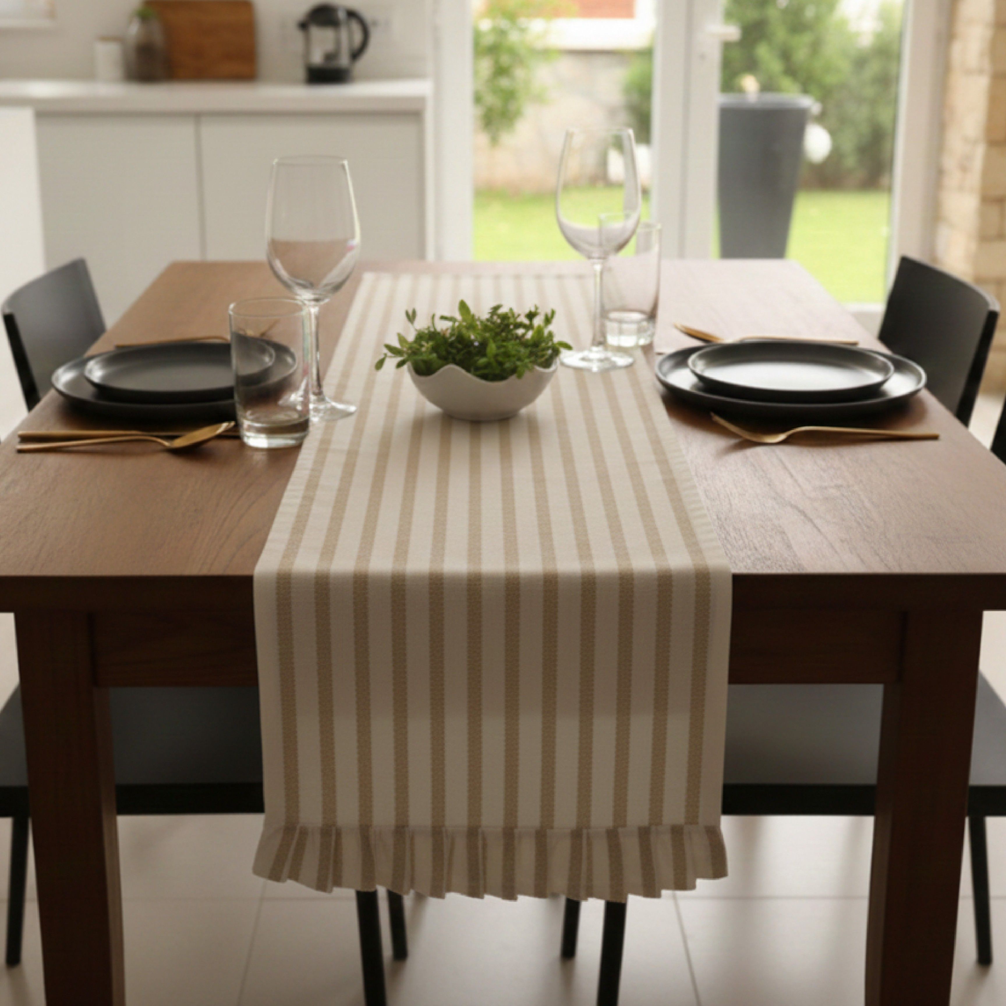 Taupe & White Stripe Striped Table runner (L)2200mm (W)300mm